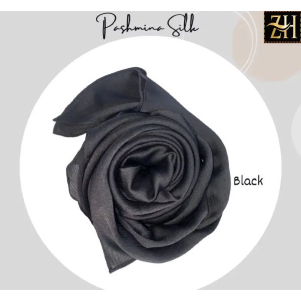 ZOHA HIJAB PASHMINA CREDANZA SILK PREMIUM Muslim PASMINA SATIN SILK TE - Hitam