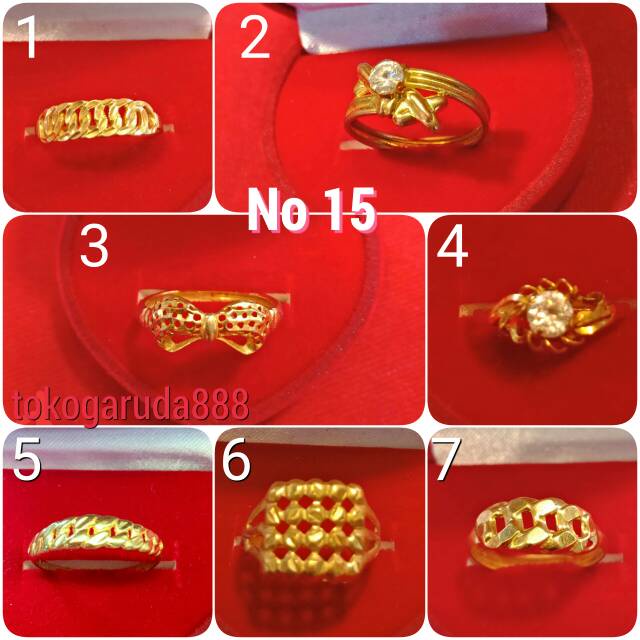 Cincin No 15 anak dan dewasa emas asli kadar 700 70% 22 1 satu gram gold model permata rantai pita s