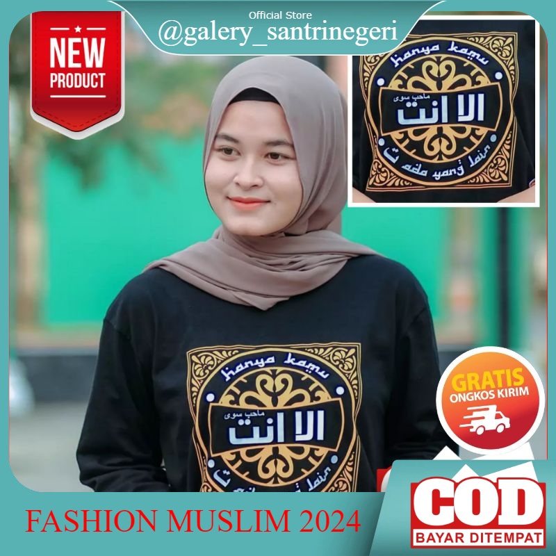 Kaos Santri Motif Hanya Kamu Lengan Panjang Ukuran S M L XL Baju Salafi Salafy Atasan Santri Putri M