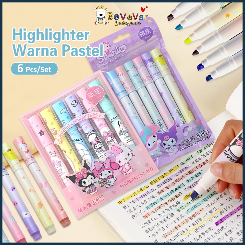 

BEVAVAR 6In1 Stabilo Dua Sisi Sanrio Highlighter Lucu
