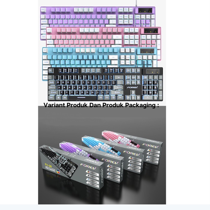 Keyboard Gaming Mechanical Feel Keyboard With Lighting Effect Forev Q8 - PinkWhite