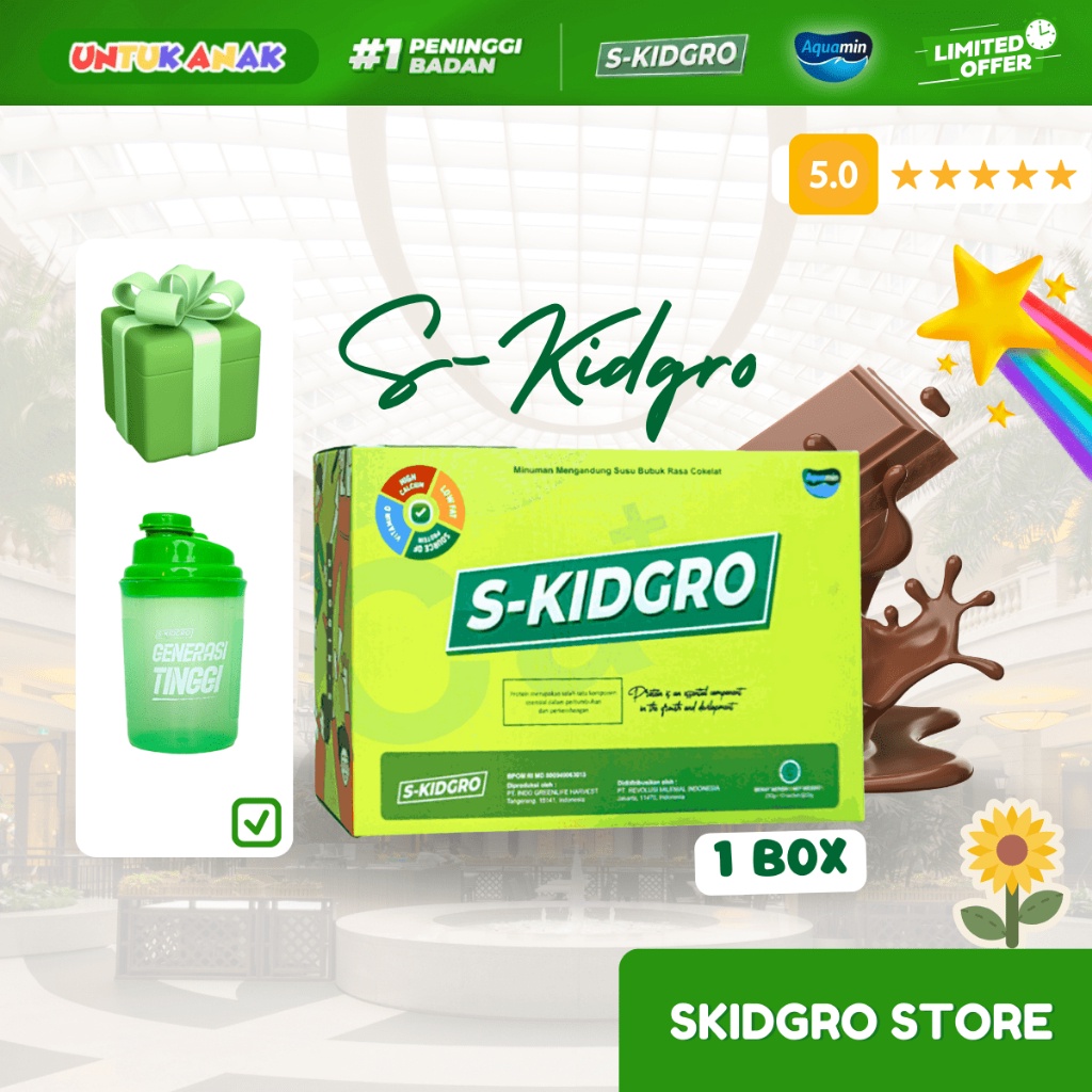 

S-KIDGRO PENINGGI BADAN ANAK SUSU SKIDGROW FULL KALSIUM PROTEIN & DHA ( 1 BOX ISI 10 SACHET ) FREE TUMBLER! BISA COD! SGL
