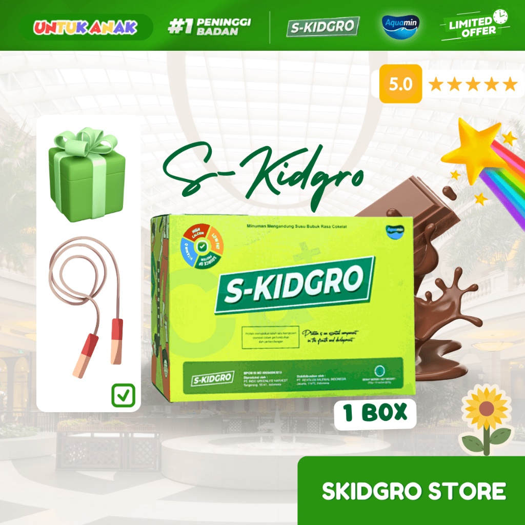 

S-KIDGRO PENINGGI BADAN ANAK SUSU SKIDGROW FULL KALSIUM PROTEIN & DHA ( 1 BOX ISI 10 SACHET ) FREE SKIPPING! BISA COD! SGL