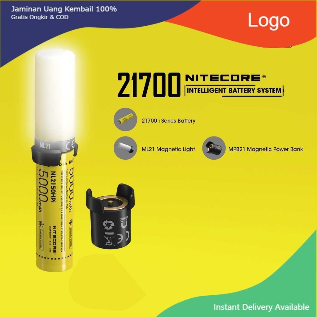 NITECORE 21700 Baterai Li-ion 5000mAh with Magnetic Light Power Bank - 21700I