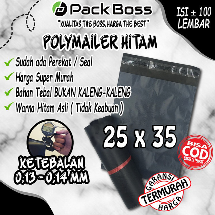 

POLYMAILER PACKBOSS 25X35 ISI ±100 *KUALITAS BOSS, HARGA TERMURAH* - HITAM MATTE