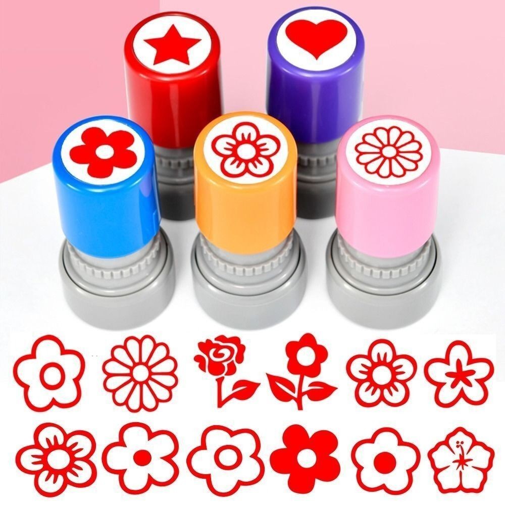 

Flower Stamp DIY Self Inking Drawing Toy Plastic Rewards Teacher Review Stamp Cartoon Medal School Supplies