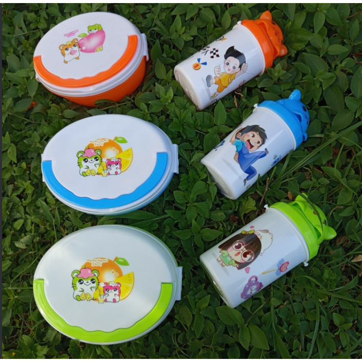 LUNCH BOX SET HAMTARO HAMSTER KUCING KOTAK MAKAN ANAK KARAKTER KOTAK BEKAL OVAL