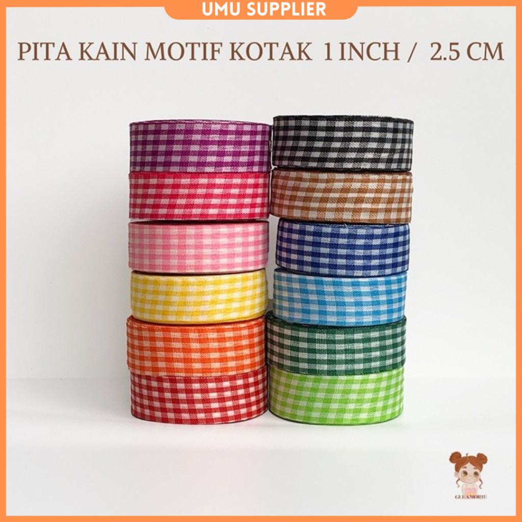 

(NARA MEOW) PITA KAIN MOTIF KOTAK 1 INCH /2.5CM PER ROLL 20 YARD 18,5M MM01