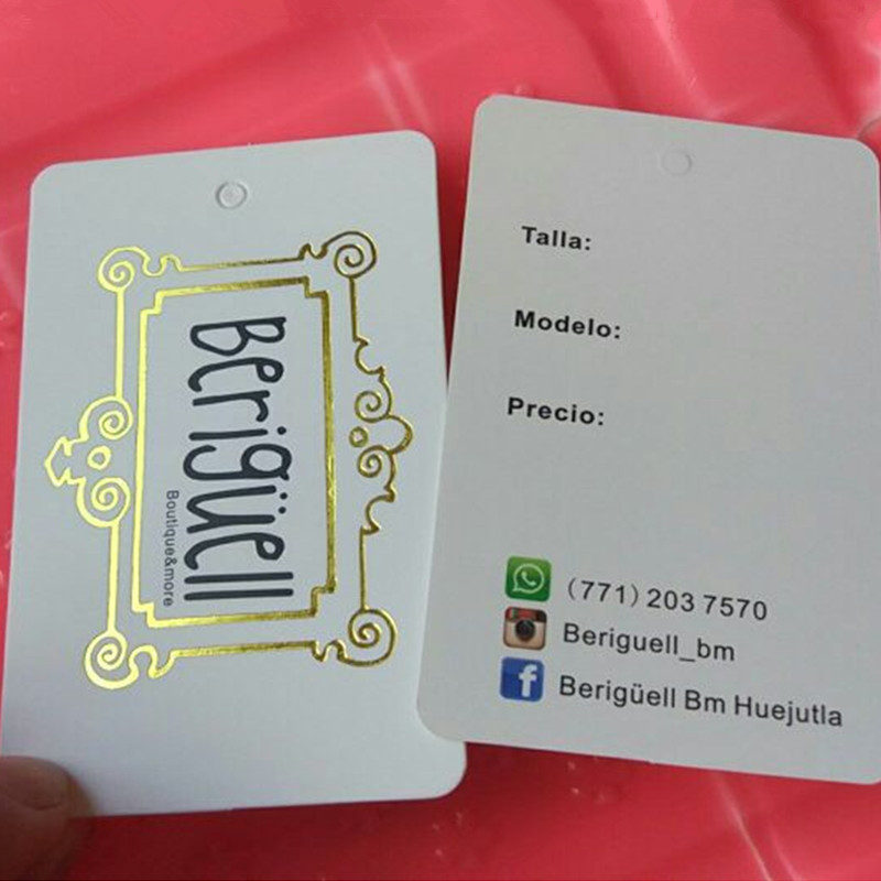 

500pcs Custom 400gsm Coated paper price tags 5 * 8 cm Golden foil print swing Hang tag