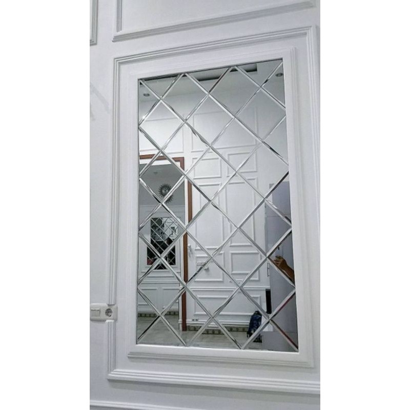 Kaca cermin Bevel 30 x 30 cm Tebal 3mm Bevel 1cm - Cermin hiasan - Kaca Bevel