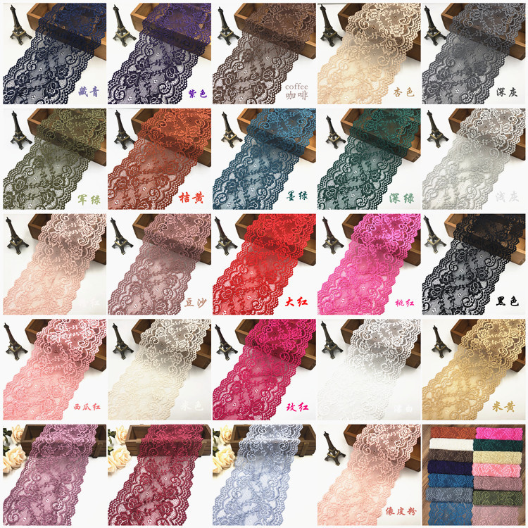 

Elastic Stretchy Flower Lace Ribbon 15CM Wide DIY Apparel Sewing Fabric Black White Red Blue Green Purple Yellow Lace Tape
