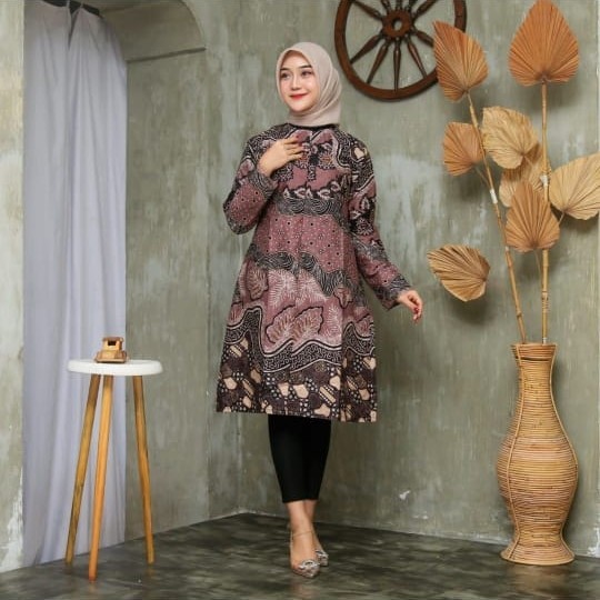 Baju Batik Wanita Tunik Modern Terbaru Warna Lilac #20