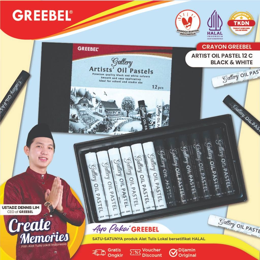 

GREEBEL Crayon Krayon Artist Hitam Putih / Artist Oil Pastel / Krayon Greebel
