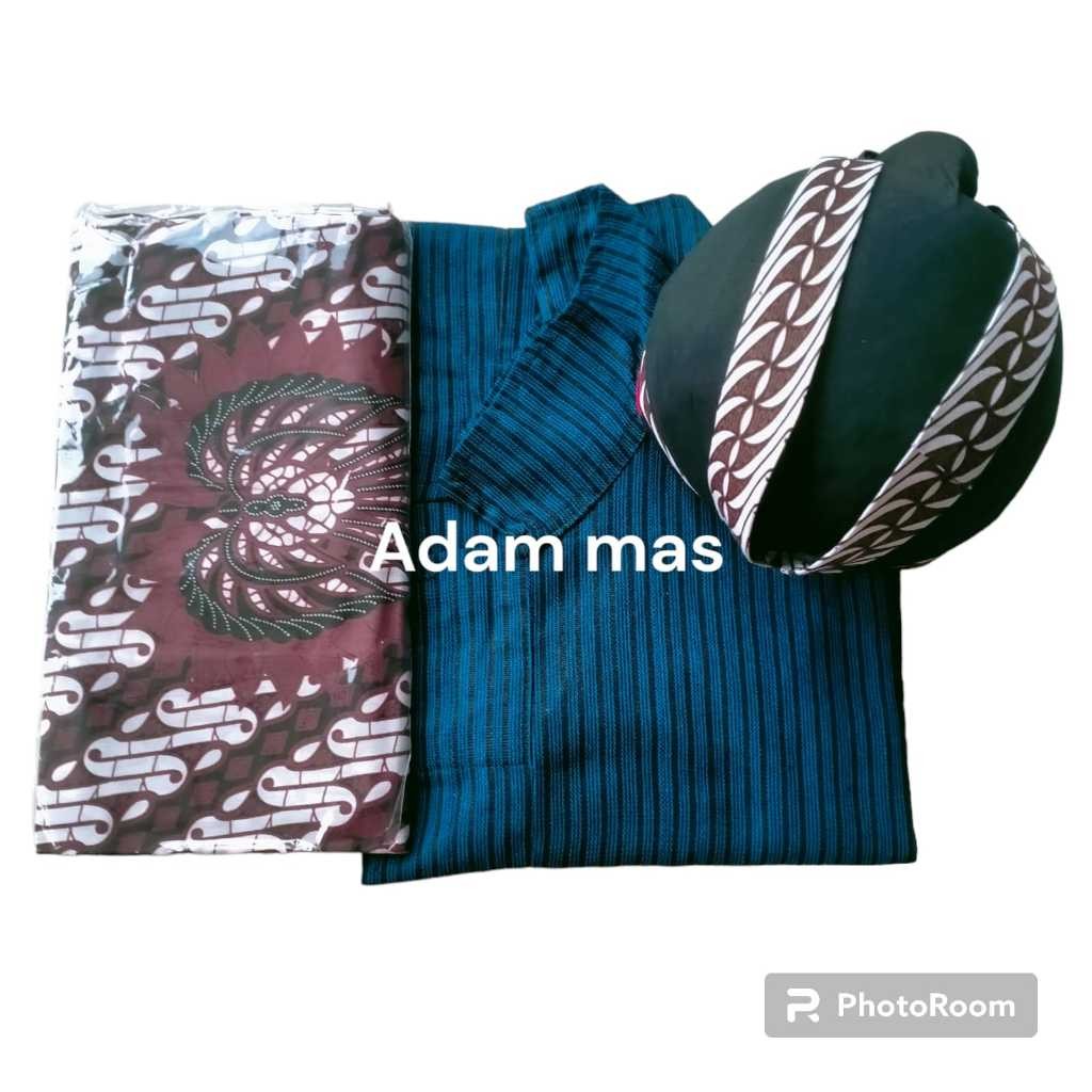 LURIK Setelan surjan+Blangkon+Jarik Jogja Solo / Setelan Baju Adat Jawa Pria/Set lurik jawa/lurik mu