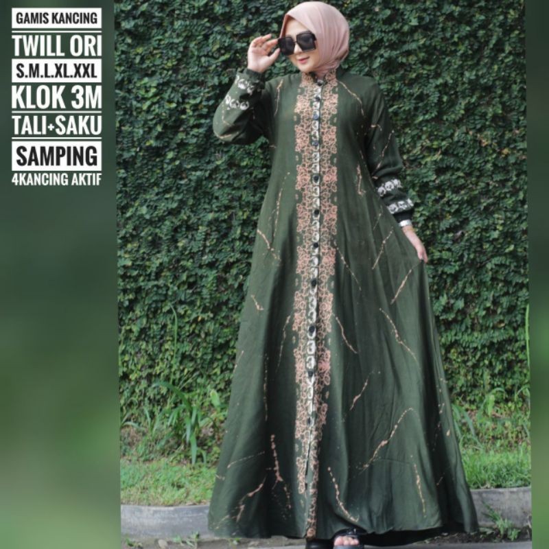 [HOT NEW] Gamis twill slim New motif terbaru / Gamis twill slim kancing ukuran S M L XL XXL jumbo ga