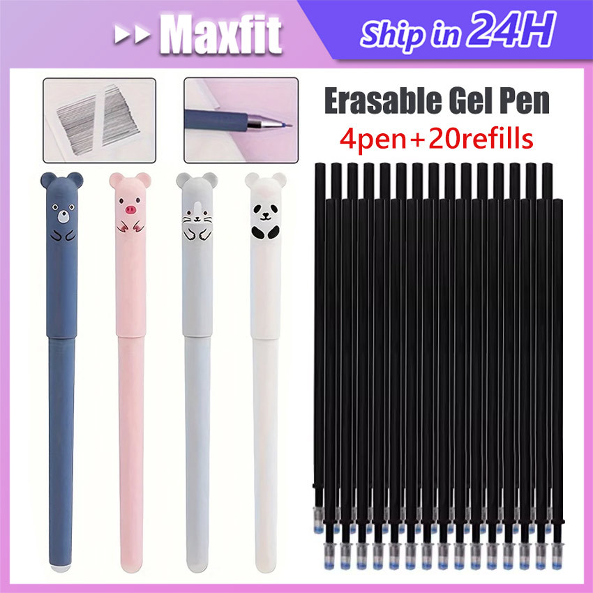 

24Pcs Pena Gel Pen Hitam Karakter Kartun Lucu + 20 Refil Pena Gel / Pulpen Stationary Cair Gel 0.5 Mm