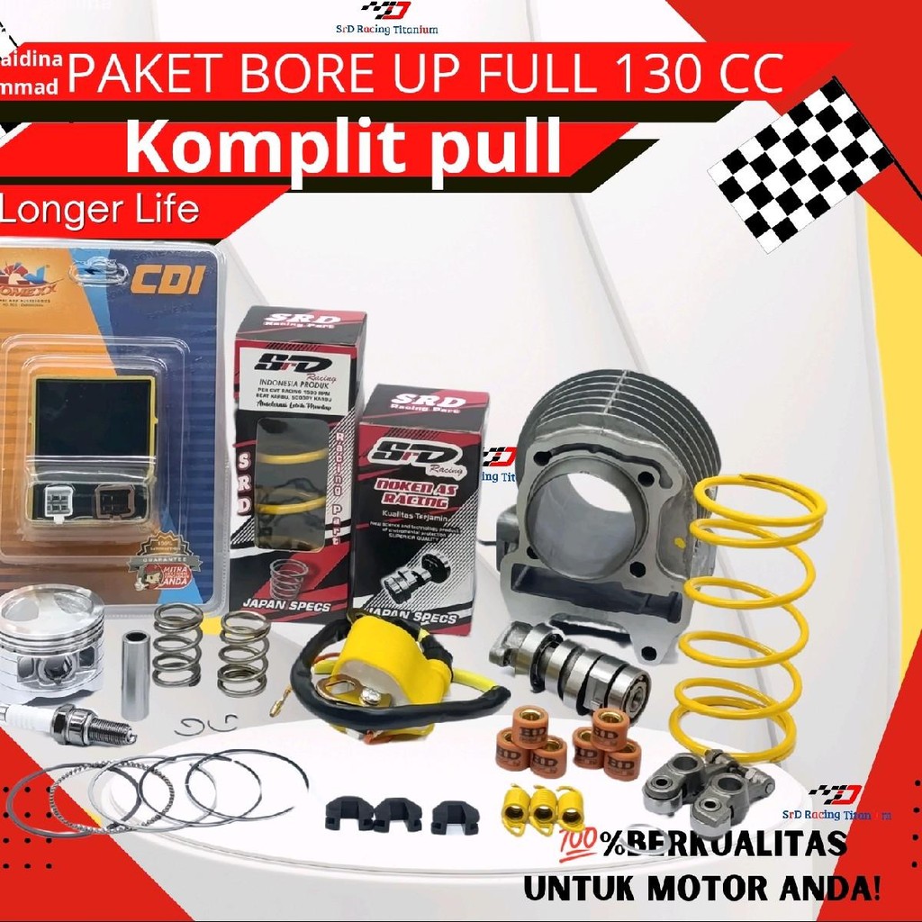 PAKET BORE UP BEAT KARBU 130CC FULL BLOK SET 53 mm CDI/ECU PER KLEP SWEDIA PER KAMPAS KLIP RUMAH ROL