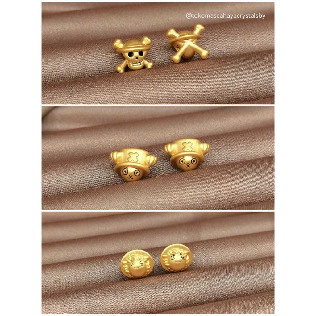 Charm Emas One Piece Anime Luffy / Chopper / Tengkorak (Kokoh) Emas Asli 24karat HK Hongkong 999%