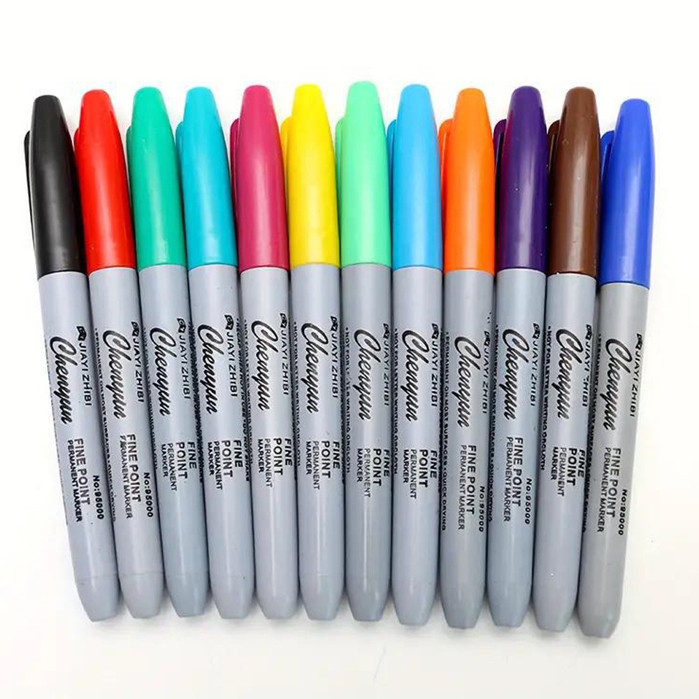 

12 Colors Permanent Markers Fine Point Works on Plastic Wood Stone Metal and Glass for Kids Adult Coloring Markers Set