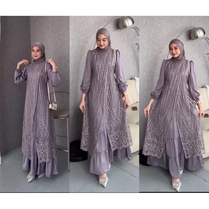 Gamis pesta Olivia pesta terbaru brokat tile valvet Premium gaun kondangan wanita muslim casual mewa