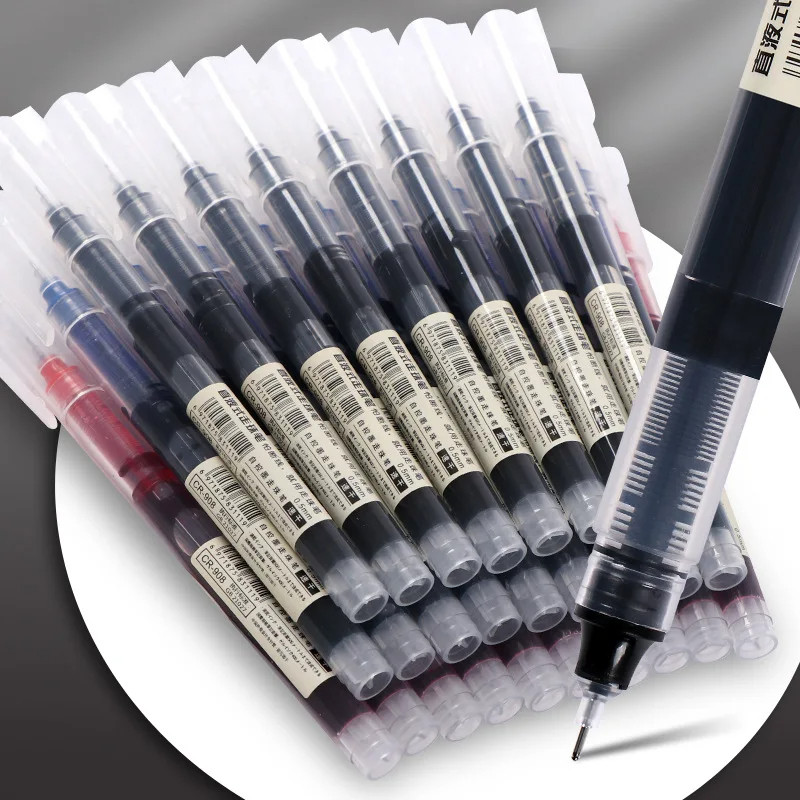 

10pcs Student Neutral Straight Liquid Type Ballpoint Gel Pen 0.5mm Black Blue Red Writing Tools School Office Stationery