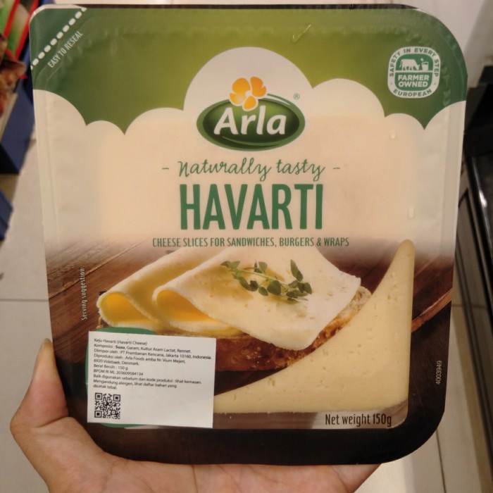 

Arla keju havarti chese slices for samdwiches, burger &warp 150g