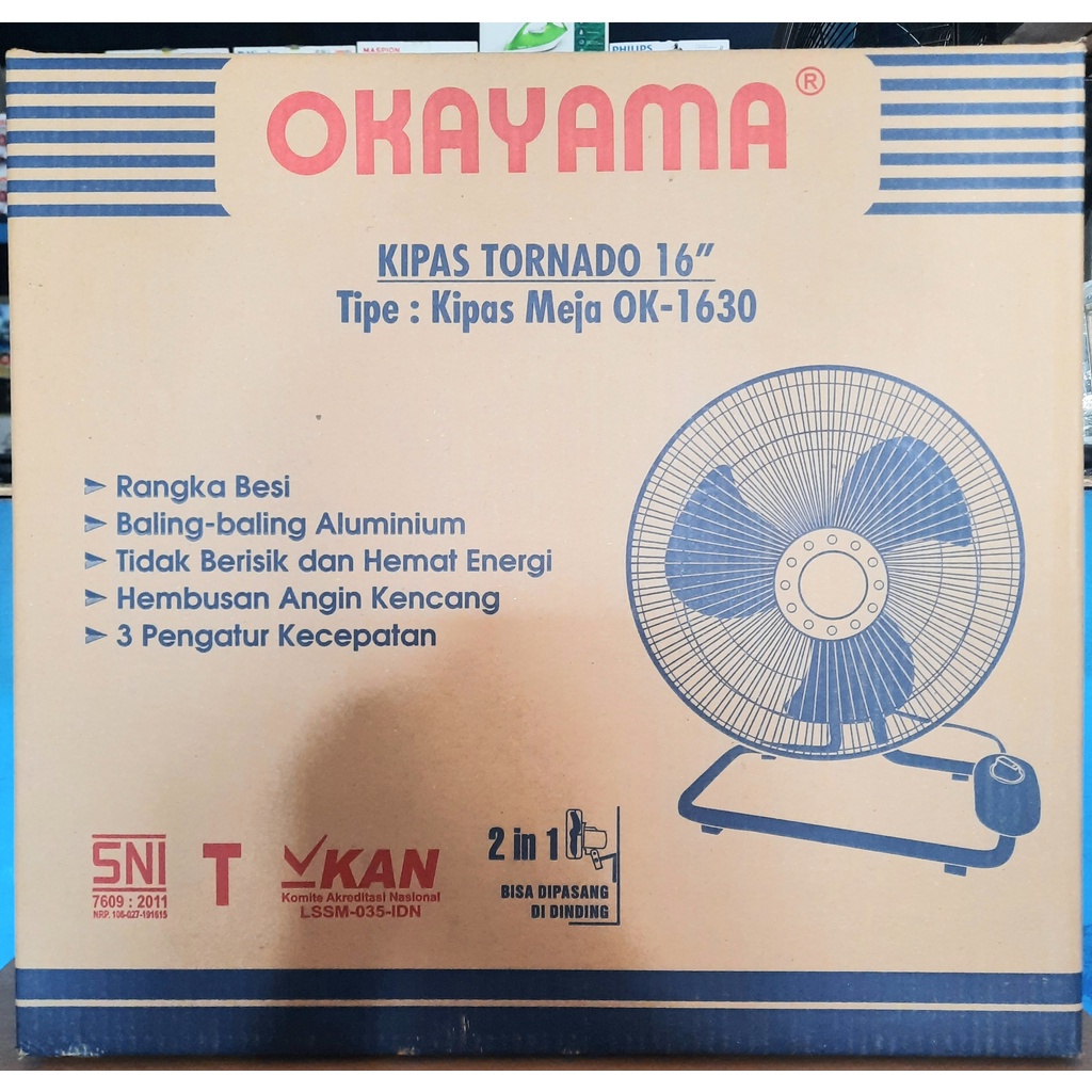 OKAYAMA 16 inch Kipas Angin Tornado Besi Meja dan Dinding 2in1 OK-1630