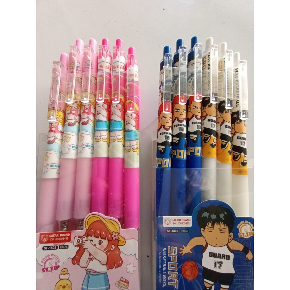 

Pen Gel Click Safari Brand 0.5mm - Motif Karakter Favorit Anak (1pak isi 12 pcs)