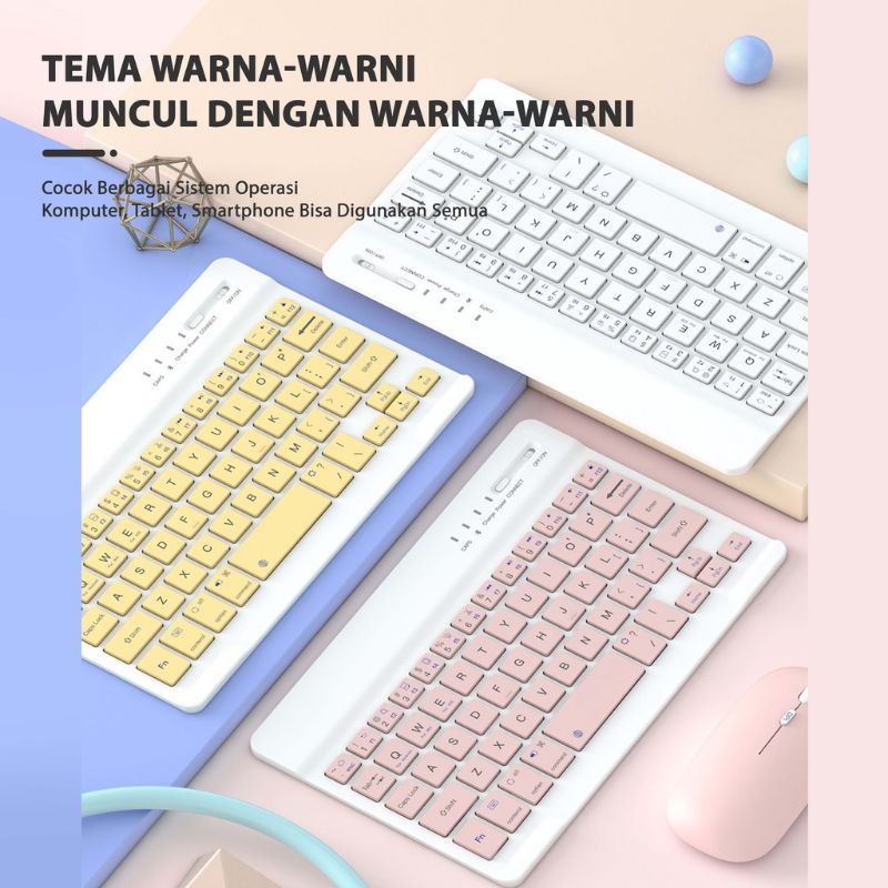 10 Inch Wireless Keyboard 3 In 1 Bluetooth Portable For Tablet, Smartphone, Windows