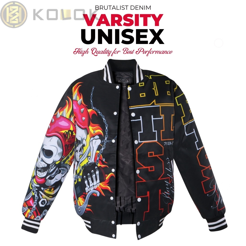 Jaket Baseball Varsity Jacket Pria Wanita Printing Motif GHOS RIDER