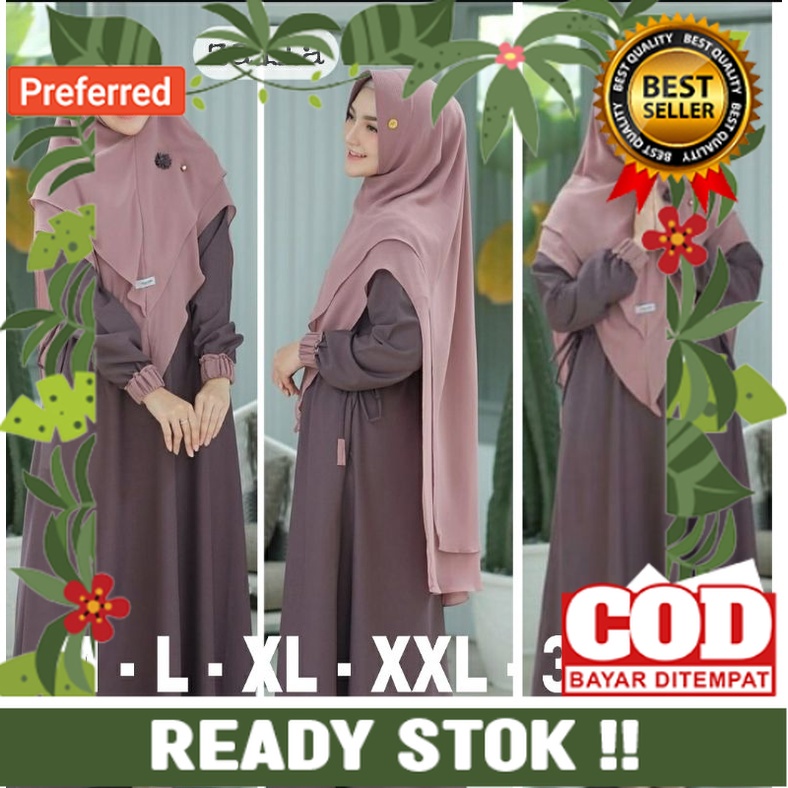 GAMIS MUSLIM - SYARI GAMIS SYARI PLUS KHIMAR CERUTY - UKURAN M  L XL  XXL GAMIS BUSUI POLOS DRESS GA
