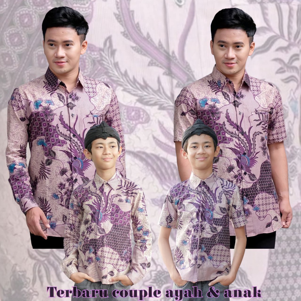 TERBARU Couple sweet || couple batik ayah dan anak cowok BATIK MOTIF SEKARJAGAT UNGU modern/batik pr