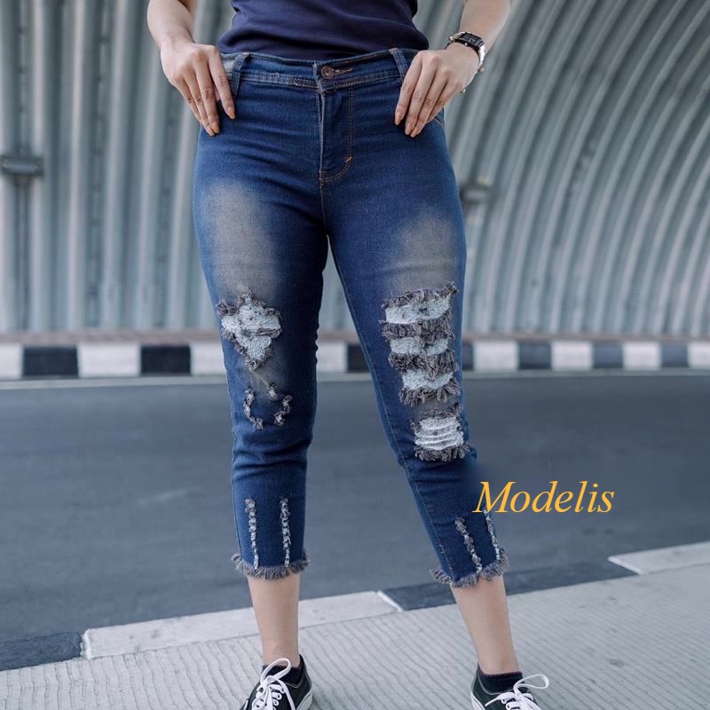 Celana jeans wanita 7/9 - Celana Jeans sobek - Celana wanita model terbaru - Celana wanita model kek