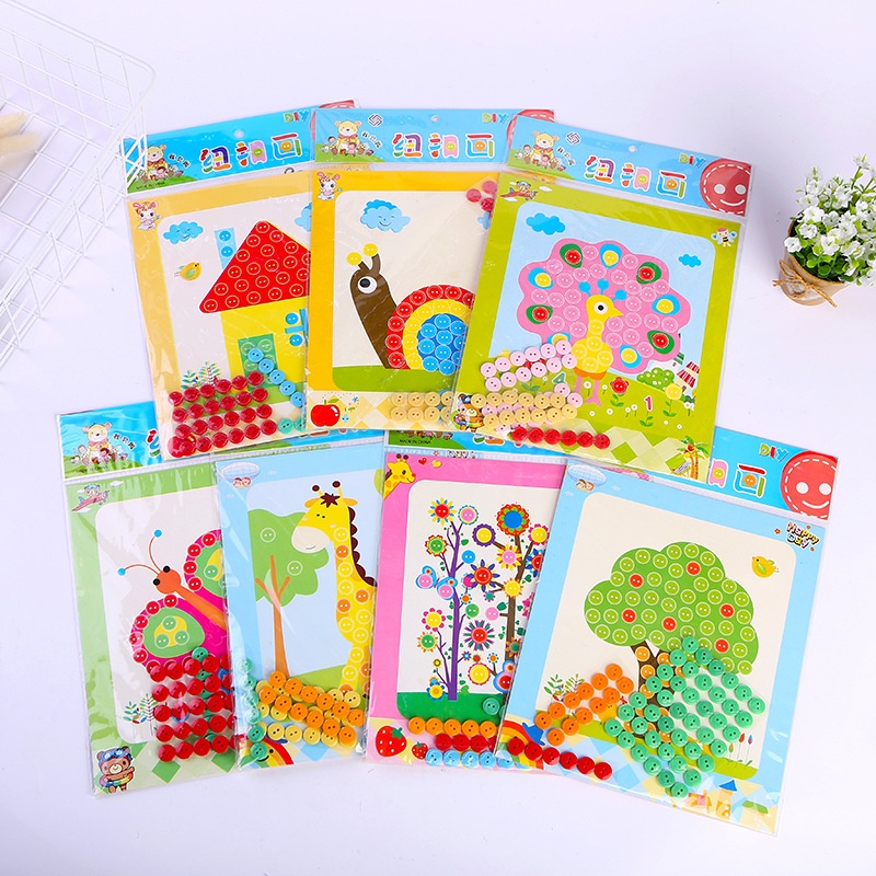 DIY Menempel Kancing / Mainan Kancing Tempel Anak Prakarya TK / DIY Painting Button Stiker / DIY Tem