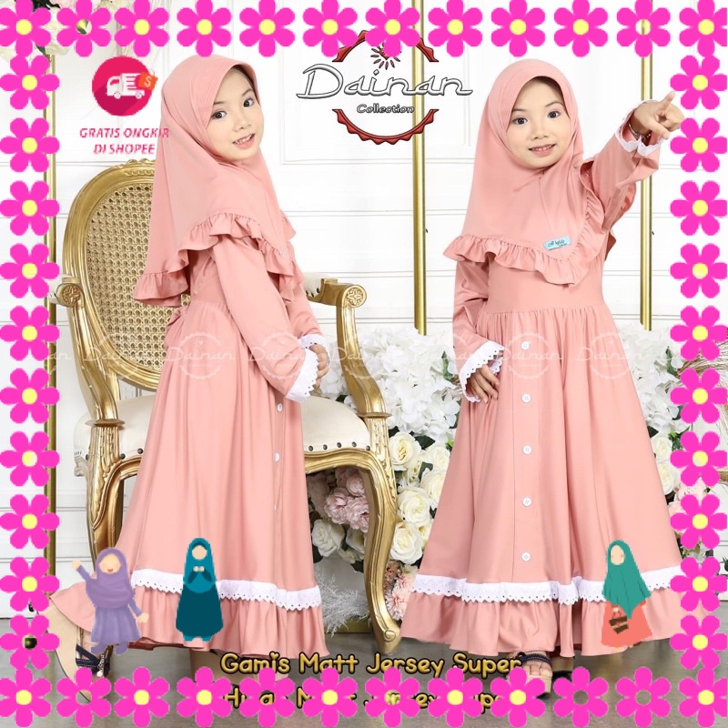 BAJU MUSLIMAH PEREMPUAN MENGAJI PIKNIK ULANG TAHUN LEBARAN/ Dainan Gamis Anak Usia 5-8 Tahun Jersey 