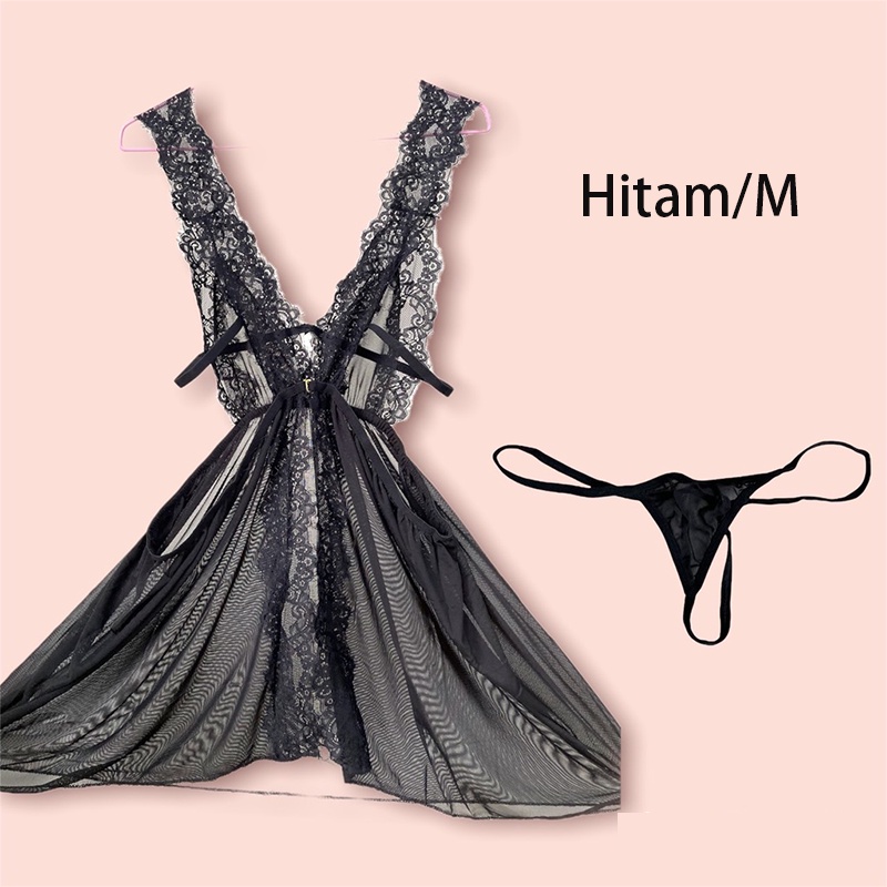 Lingerie Seksi Backless Piyama Seksi Satu Ukuran M Renda Seksi V-Leher Baru Desain Sifon Pakaian Dalam Seksi/Wanita Seksi Piyama/Lingerie Seksi Piyama Dewasa-Hitam