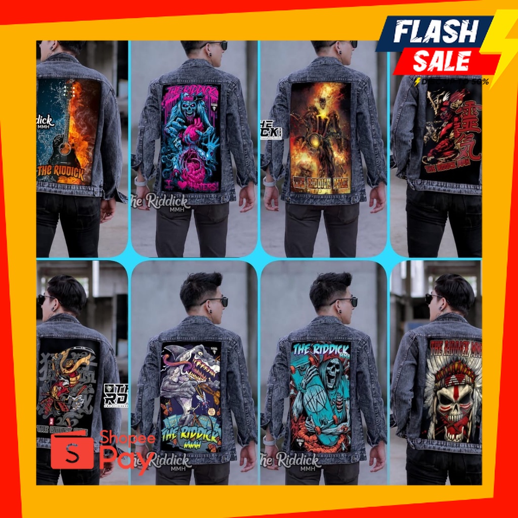 OUTFIT JKT48 | jaket jeans pria terbaru 2022 / jaket pria denim jeans bergambar belakang/ jaket pria