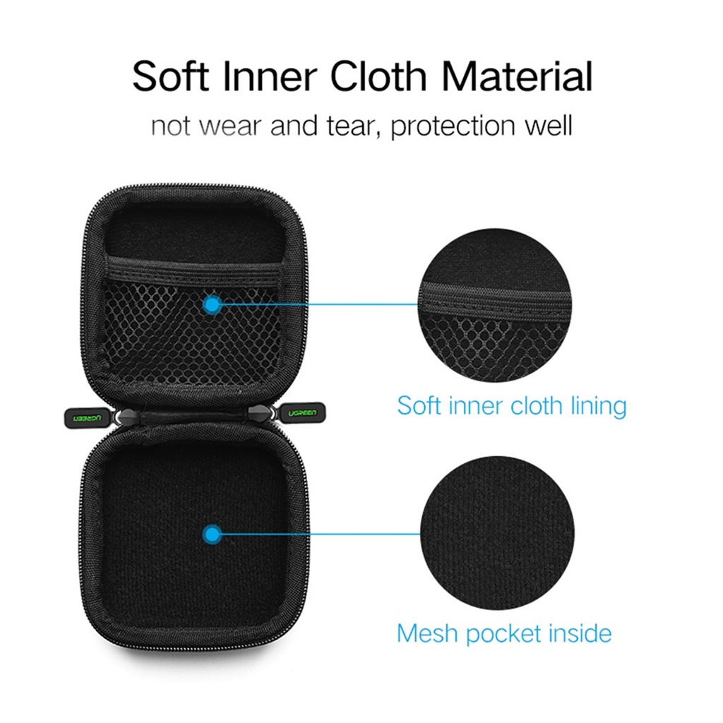 UGREEN Pouch Storage Headset Earphone Hard Case Eva Waterproof Organizer Tempat Penyimpanan Kabel Charger Gadget Mini Zipper Bag Travel Original 40816 / 70577