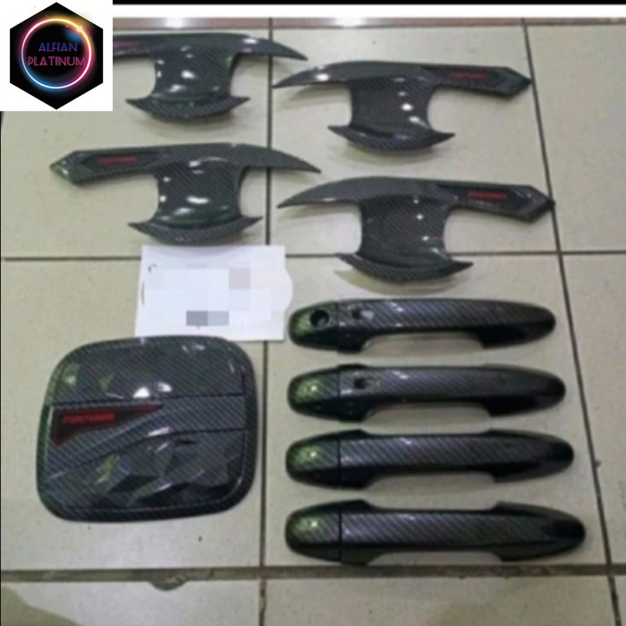Paket Outer Handle Tank Cover Fortuner Vrz 2016-2022 Carbon Aksesoris mobil