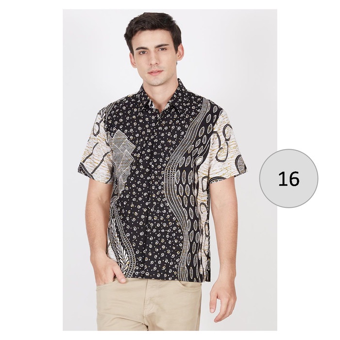 Kemeja Hem Batik Pria Lengan Pendek Hitam Putih 16 - Batik Nulaba