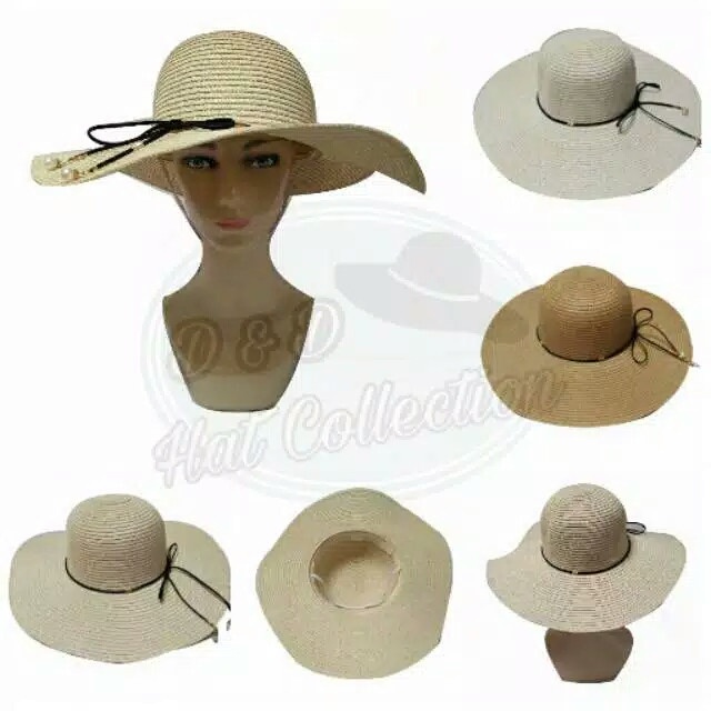 [SO59] Topi Pantai Lebar Import Tali Kulit Hitam Mutiara Topi Fashion Wanita