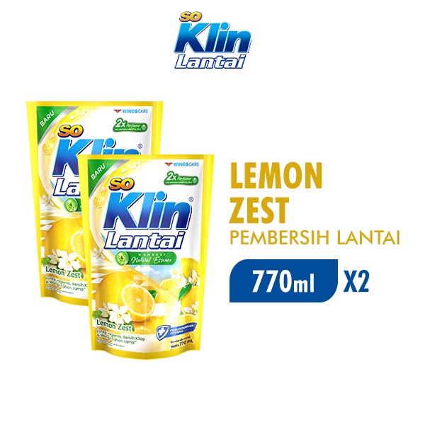 Soklin Pembersih Lantai Kuning Lemon Zest Pouch 770 ml x2