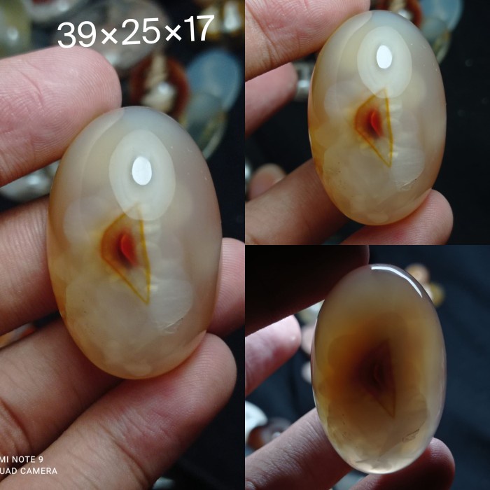 Natural Batu Akik Motif Gambar Pandan Segi 3 Combong Unik Antik