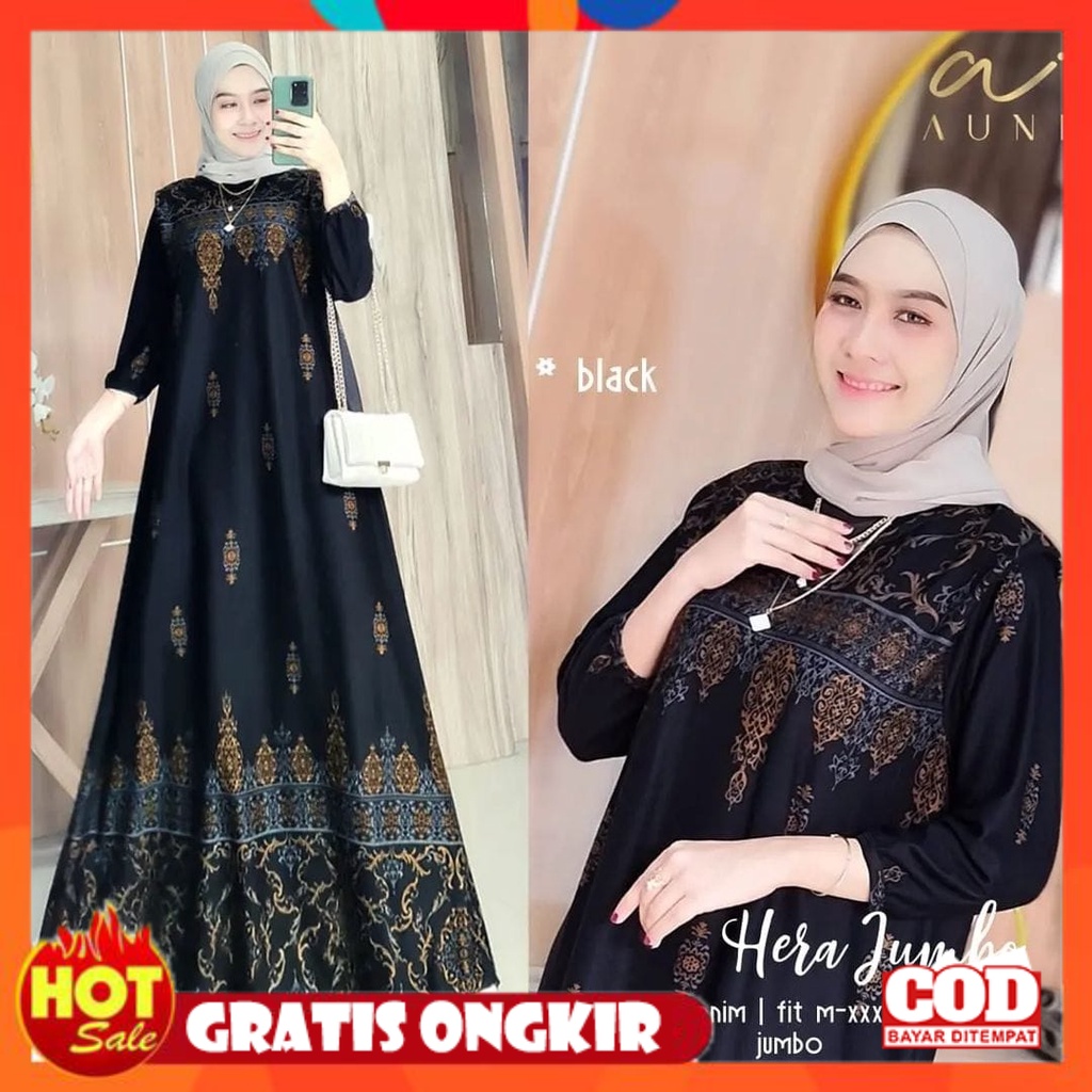 KAIN ADEM HALUS TEBAL / Hera Maxy Baju Gamis Jumbo Wanita Ibu Ibu Motif Kekinian Adem Melar Ld120 Ld