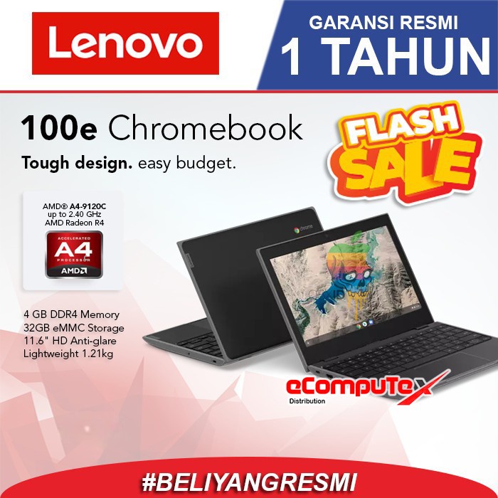 Laptop Lenovo Chromebook 100e Gen 2 AMD 4GB 32GB 11.6” Garansi Resmi