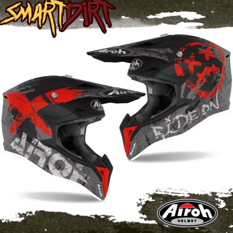 HELM AIROH WRAAP SMILE RED HELM CROSS AIROH WRAAP SMILE RED MX OFFROAD