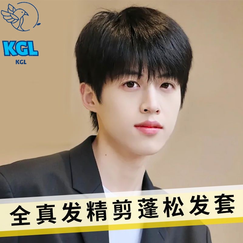 【Pengiriman cepat】Wig Pria Rambut Pendek Rambut Asli Penuh Rambut Asli Versi Korea Tampan Berbulu Al