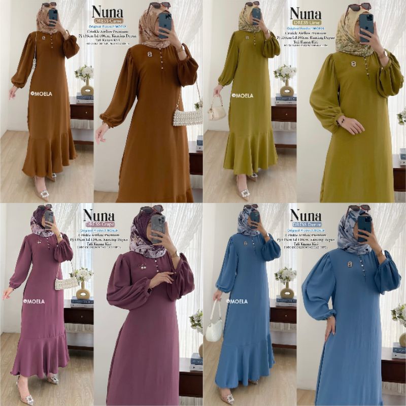 Nuna Dress Gamis Jumbo Busui Premium Crinkle Airflow Original Ori Moela Berlabel