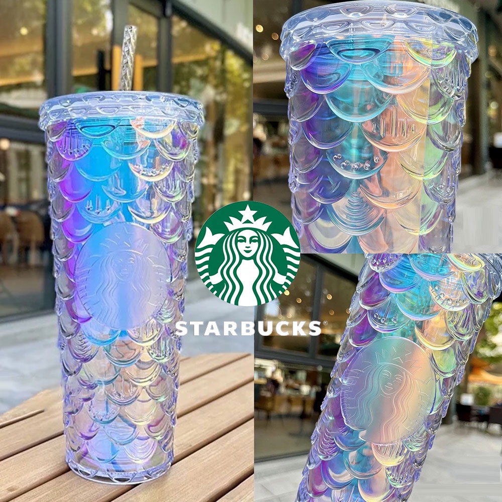 Starbucks Mermaid Pink/Purple Cold Cup Tumbler 710ml Starbucks Fish Scale Straw Cups Unicorn Mermaid