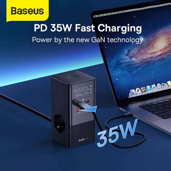 BASEUS POWERCOMBO 35W PORTABLE POWER STATION DESKTOP CHARGER ADAPTOR - Hitam